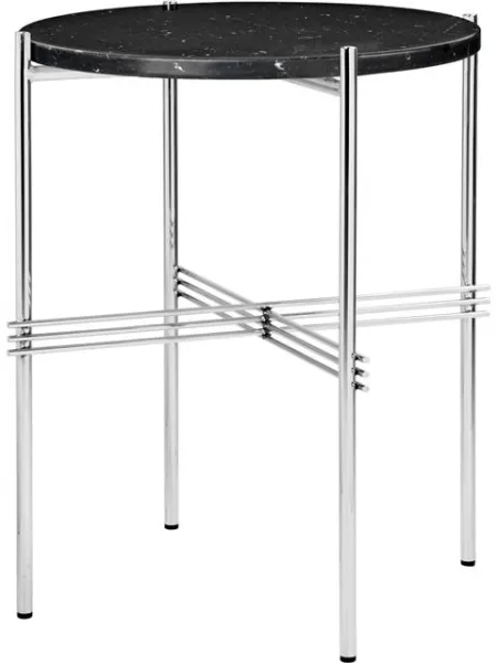 GUBI TS Sidobord Rund Ø40 Polerat Stål/Marmor Black Marquina